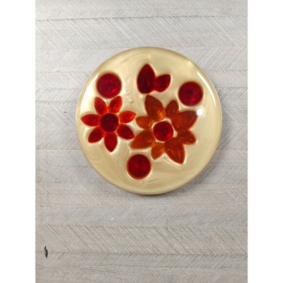 Vintage House Of Mosaics Plastic Trivet Red Orange Floral MCM Design Handcrafted - Picture 5 of 7